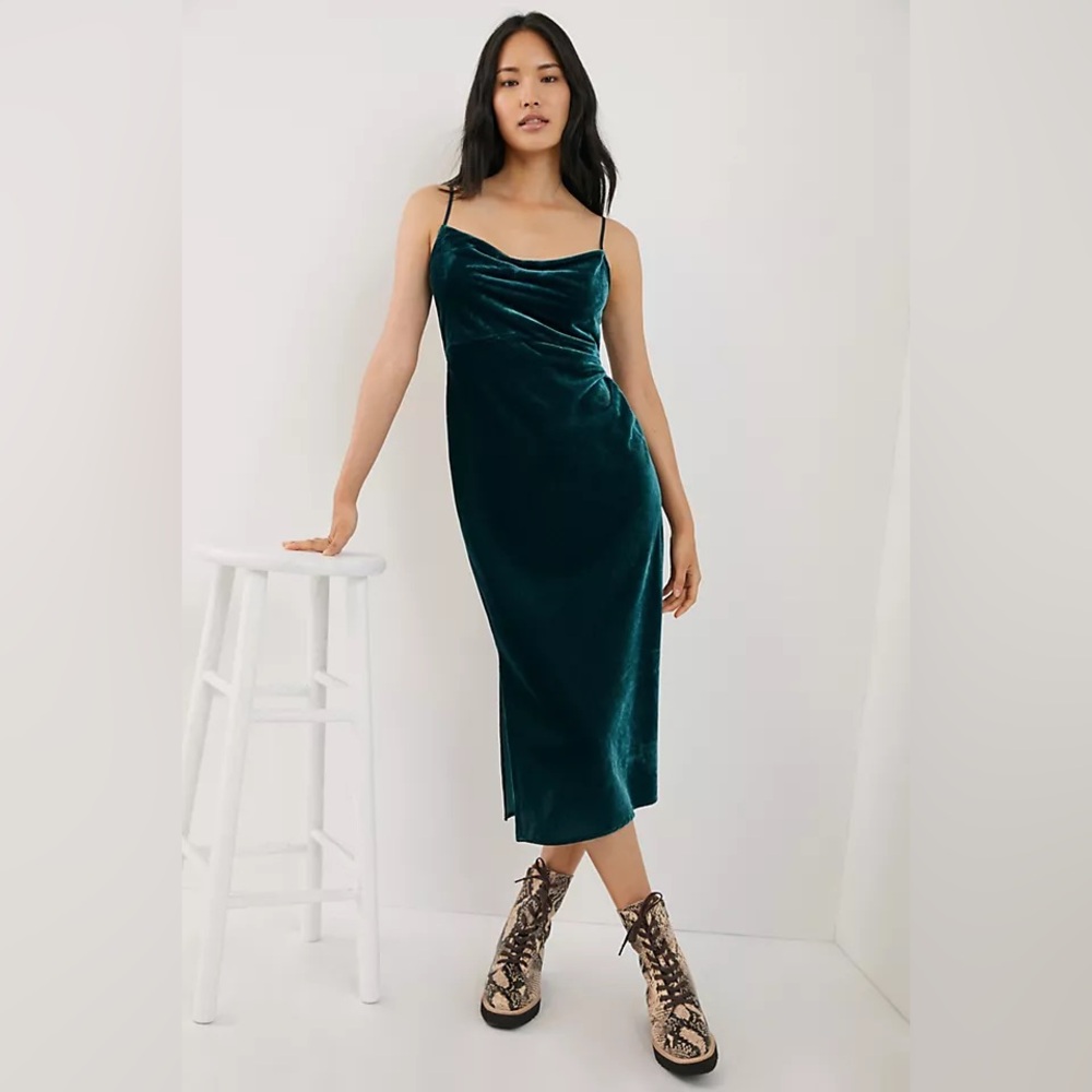 Anthropologie Emerald Velvet Slip Dress